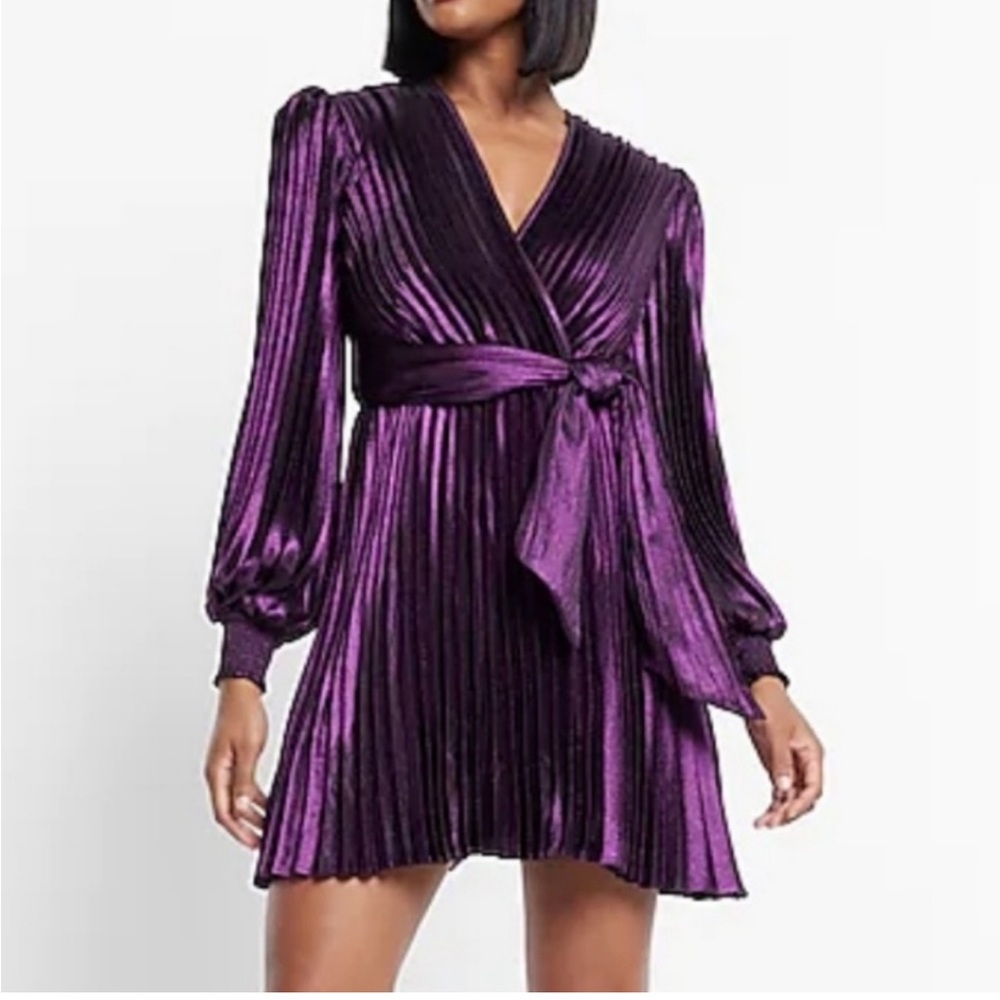 Express Shimmering Purple Long Sleeve Dress